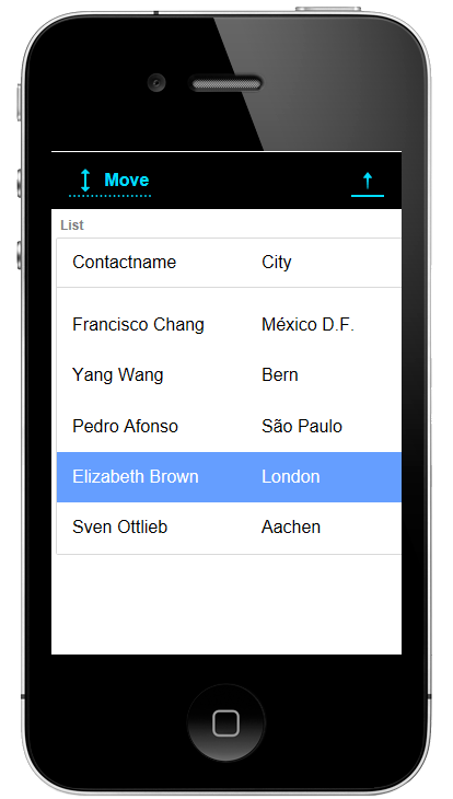 A toggle button in the top right determines the direction to move through a list control.